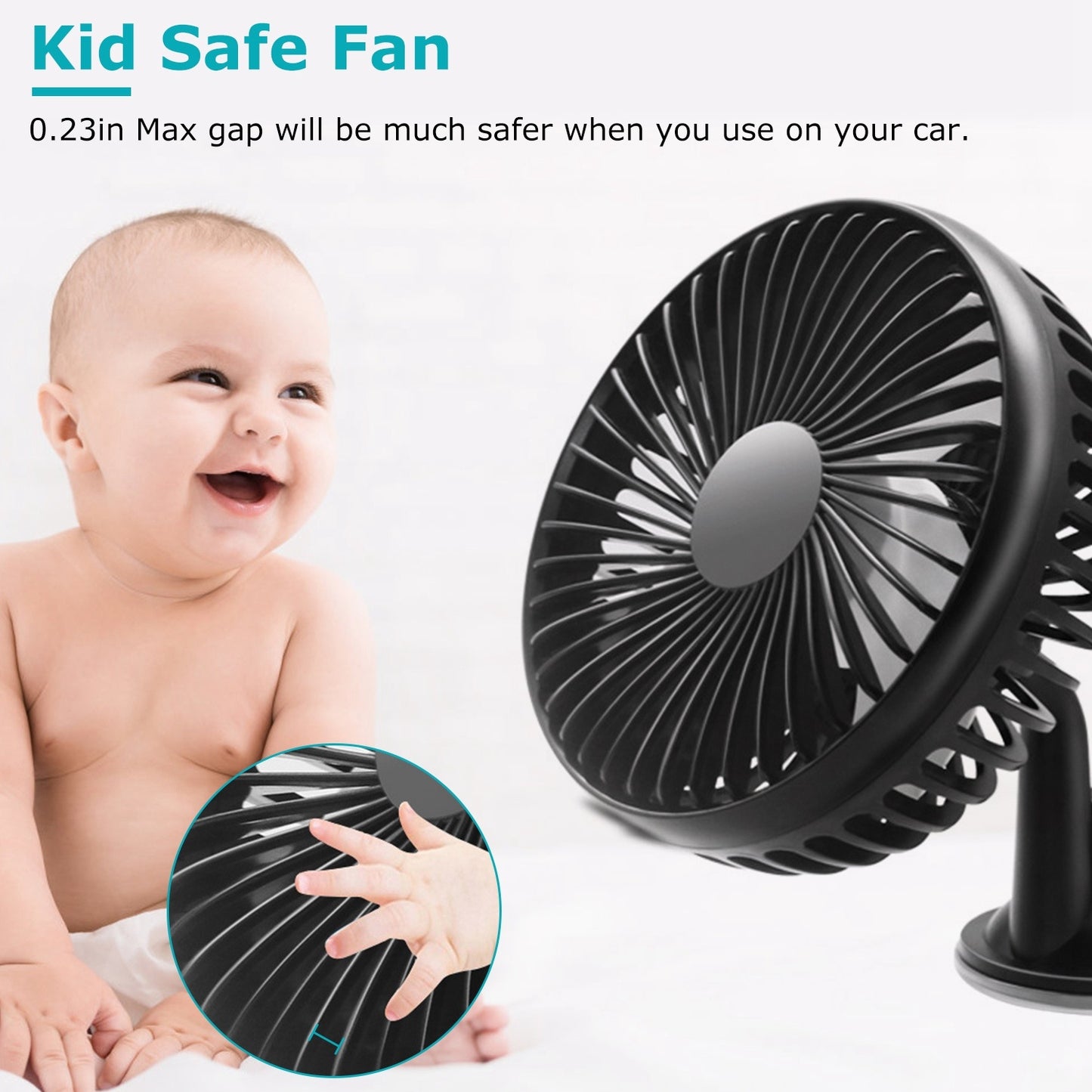 1Pc Car Cooling Fan Portable Rotatable USB Vehicle Fan Backseat Clip Fan Dashboard Window Suction Fan For SUV RV Pickup With 3 Speeds